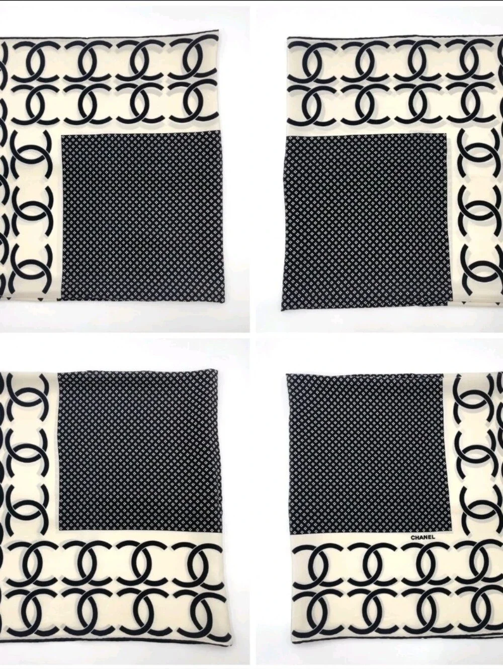 CHANEL Black & White Interlocking CC Silk Scarf